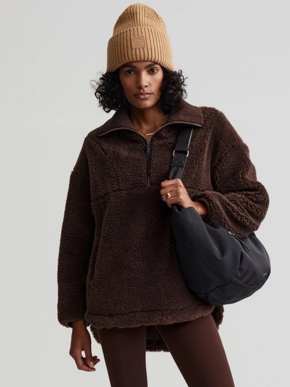 VARLEY Stratton Jacket Brown Small oversized half zip Sherpa Small women’s